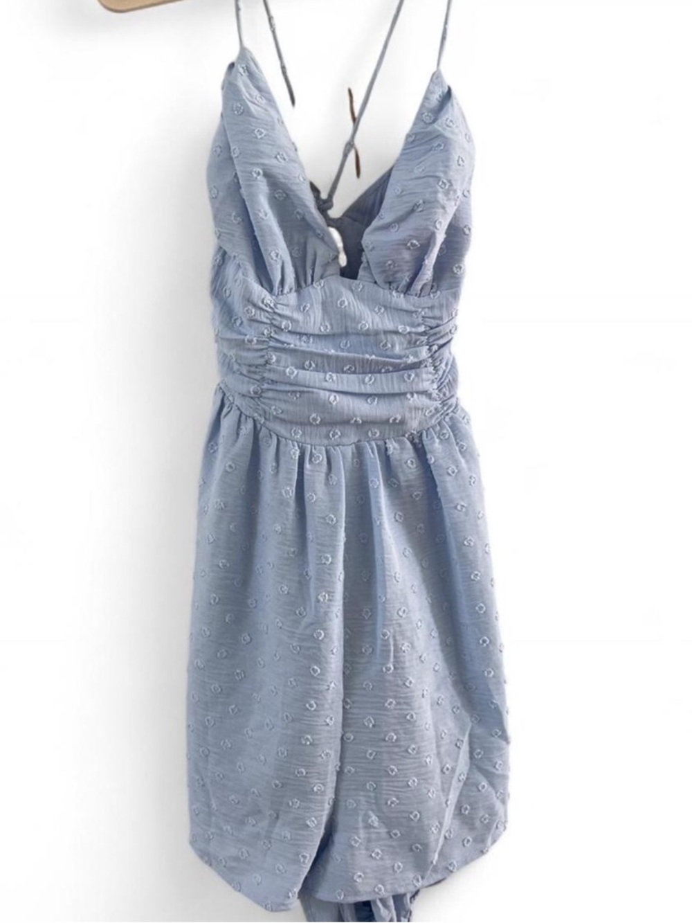 Princess Polly Light Blue Swiss Dot Lace-Up Romper size 10